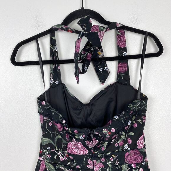 Hot Topic Floral Insect Swing Dress Black Halter Sweetheart Whisygoth Small - Picture 8 of 13